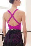 Criss cross strap leotard with twist back detail Magenta (FL019M)