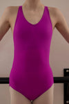 Criss cross strap leotard with twist back detail Magenta (FL019M)