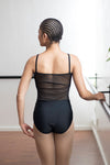 Spaghetti Strap Leotard with mesh insert black (FL014)