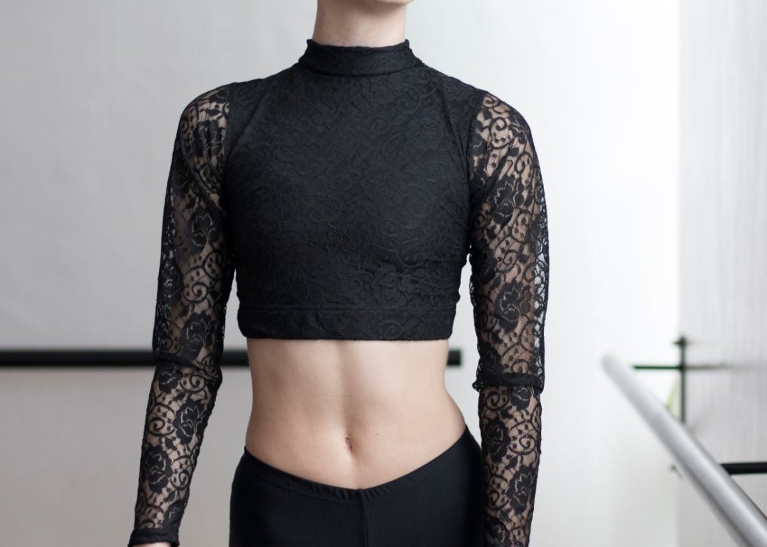 High Neck Long Sleeve Crop Top