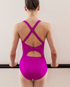 Criss cross strap leotard with twist back detail Magenta (FL019M)