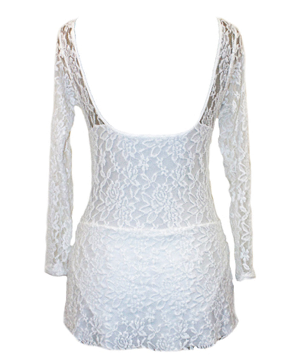 Long Sleeve Lace Leotard with Skirt